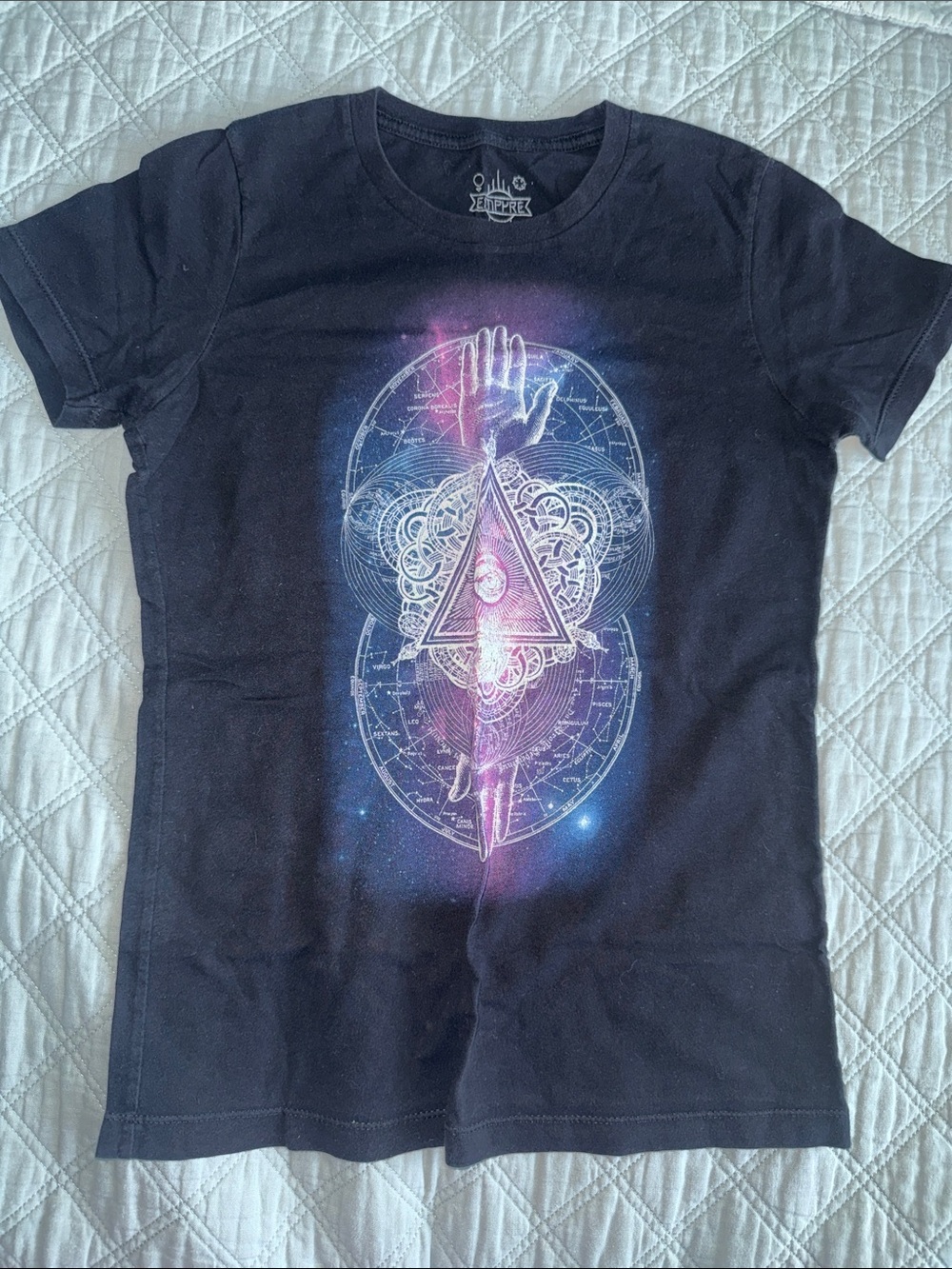 Empyre Black Short Sleeve Tee with Purple-Pink Cosmic Triangle Graphic